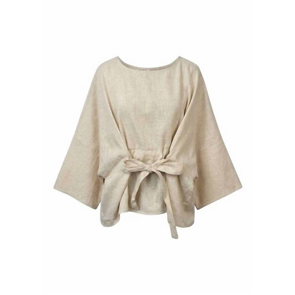 NEW P.CILL women's luxe linen tie-front blouse in natural